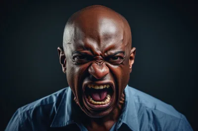 Angry Bald Man Screaming With Intense Facial Expression