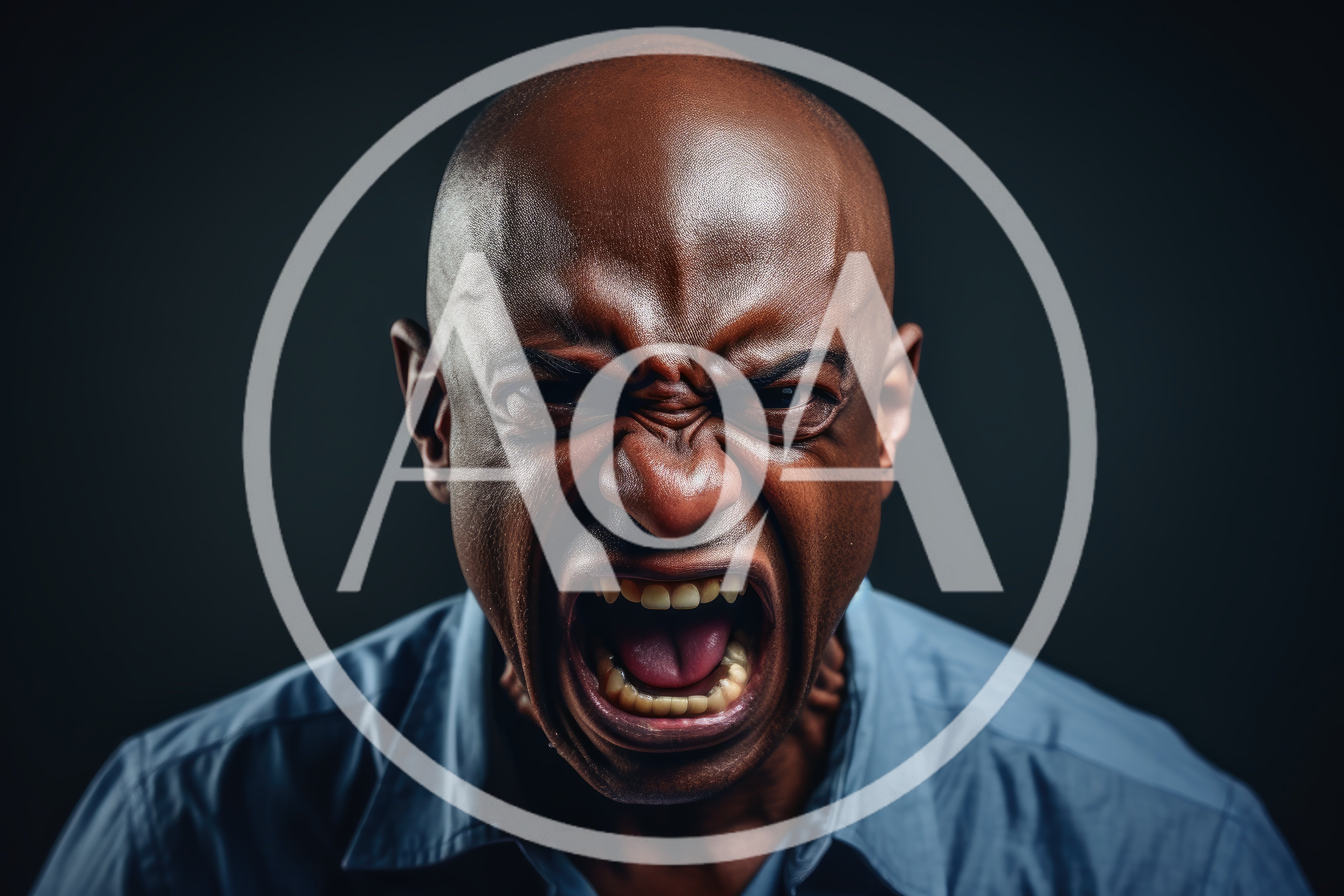 Angry Bald Man Screaming With Intense Facial Expression