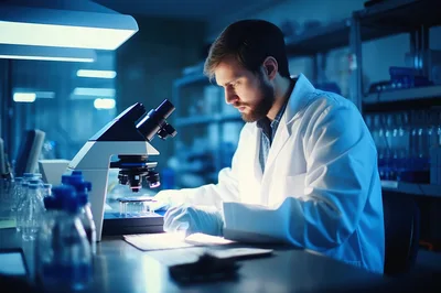 Male Scientist Examining Samples Under Laboratory Microscope
