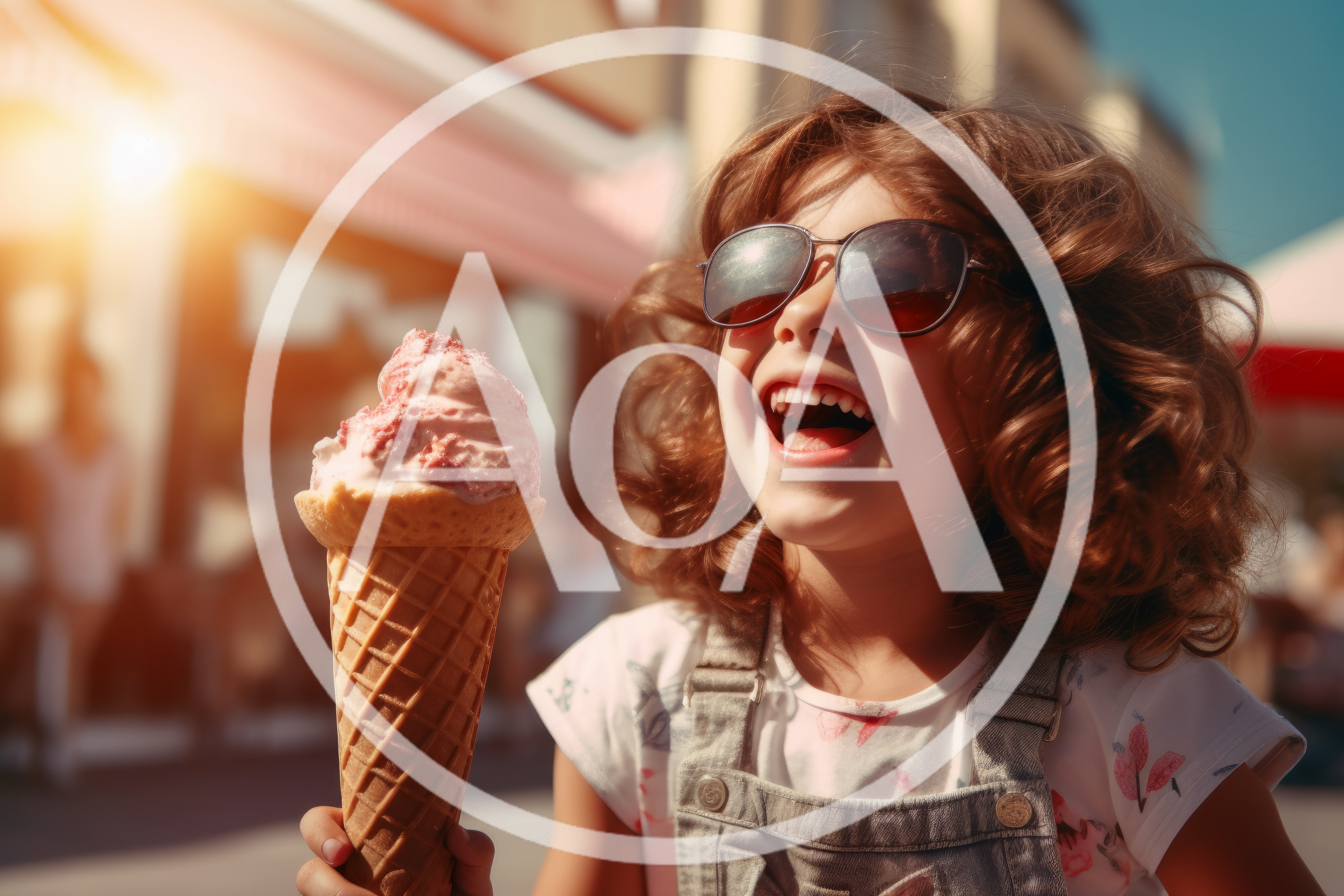 Happy Young Girl Eating Strawberry Ice Cream