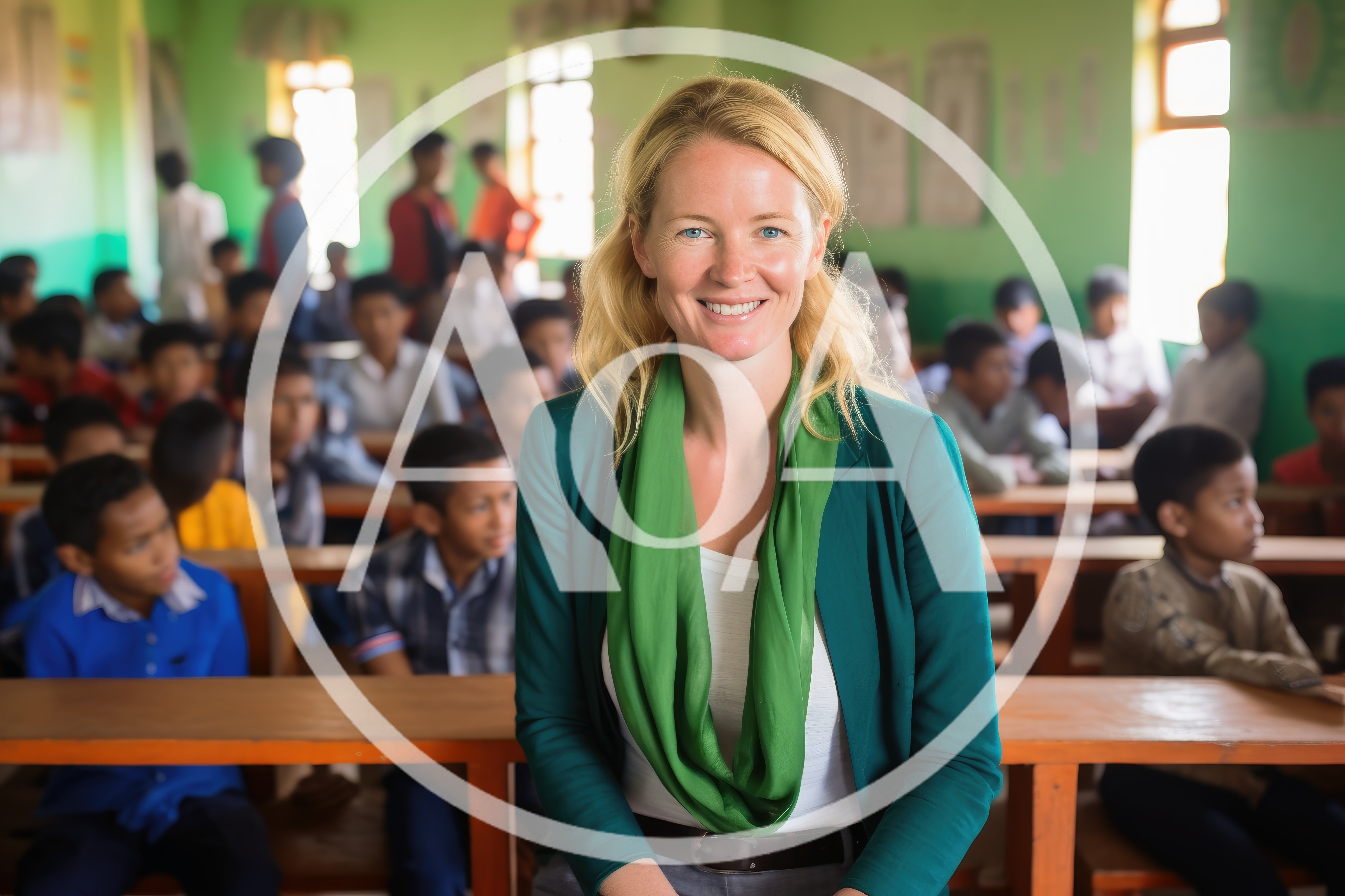 Female Teacher Smiling In A Classroom With Students