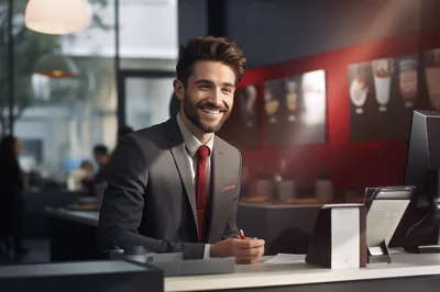 Professional Businessman Smiling While Working At A Desk