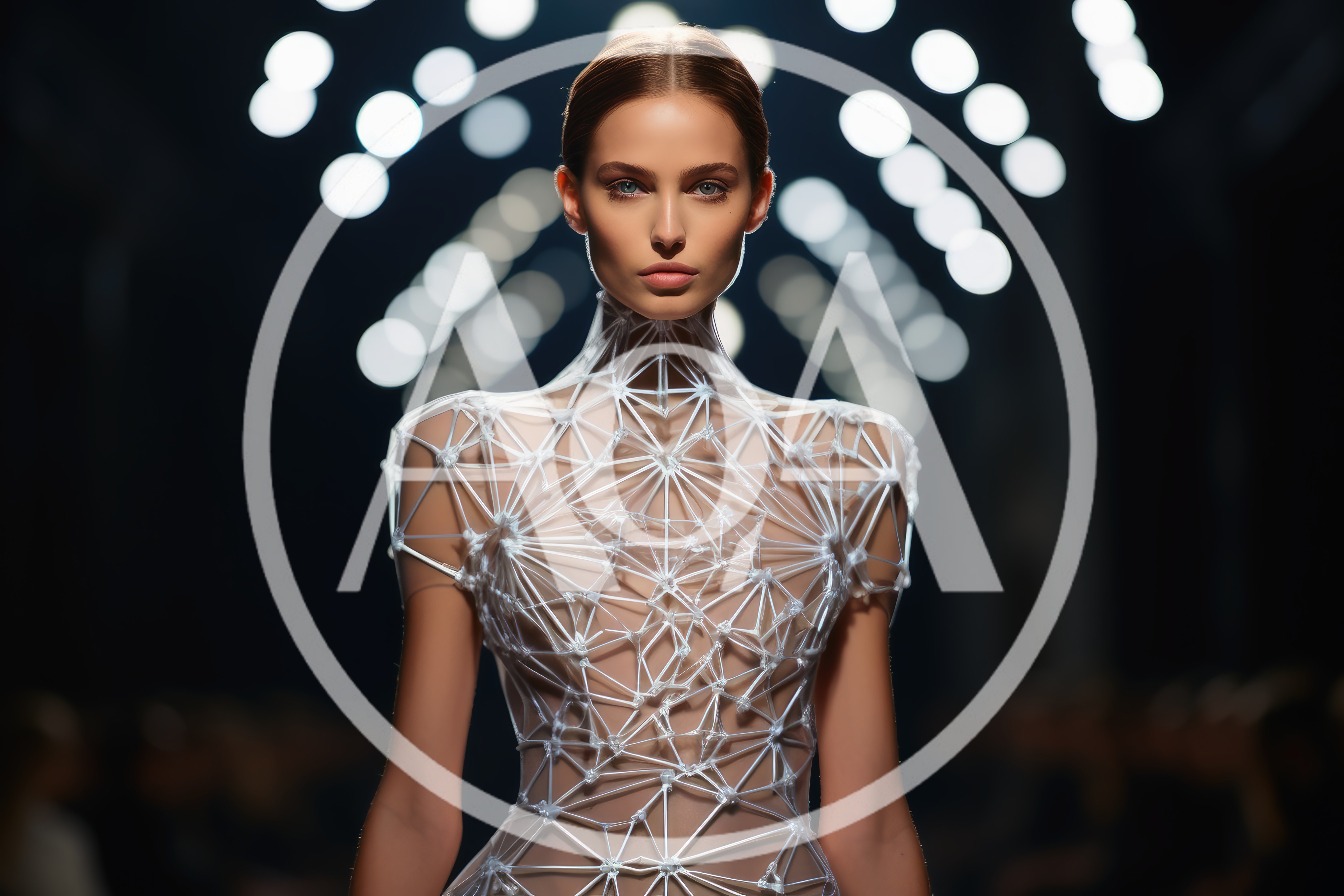 Fashion Model Wearing Futuristic Geometric Structure Dress