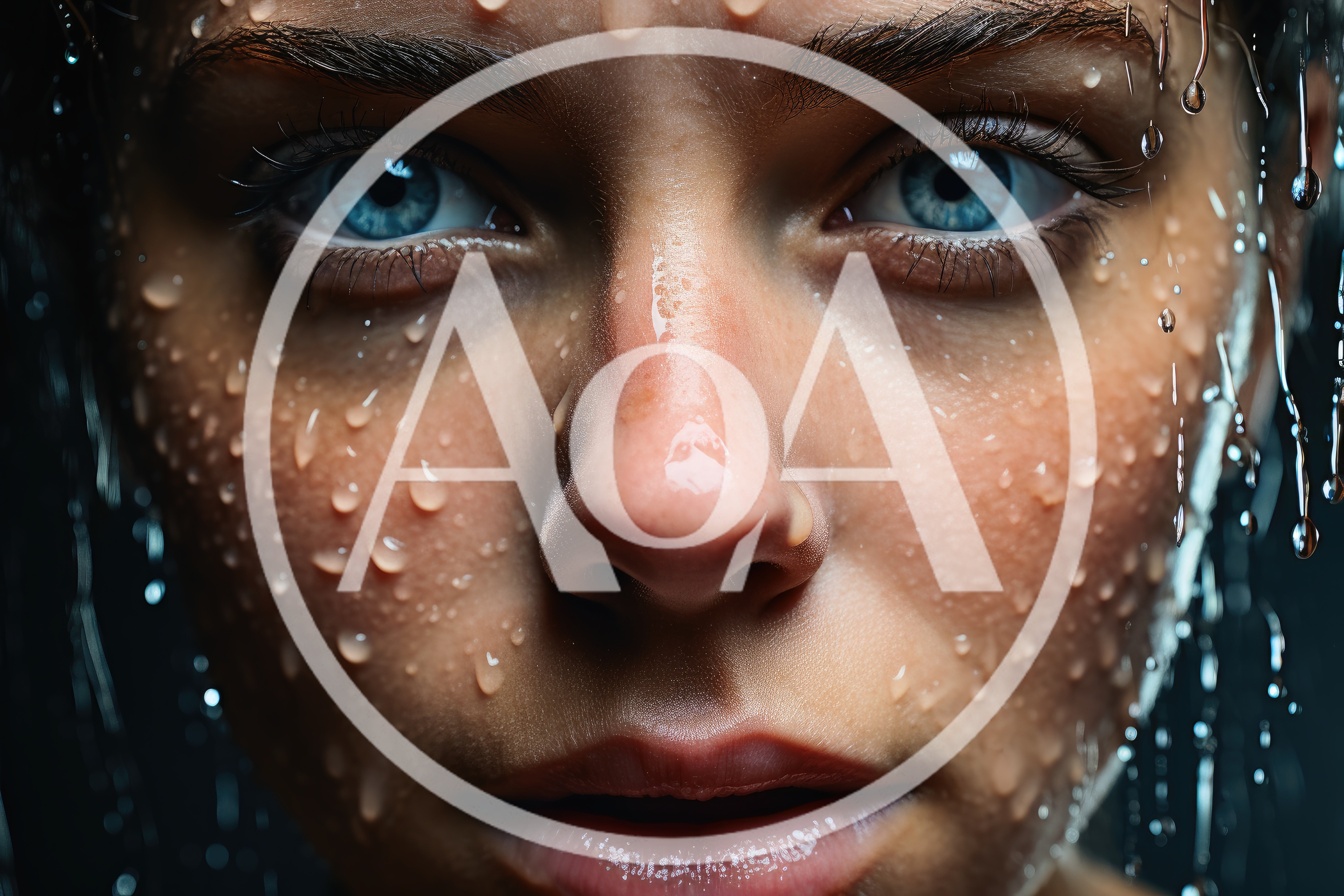 Close Up Portrait Of A Woman Under Falling Water
