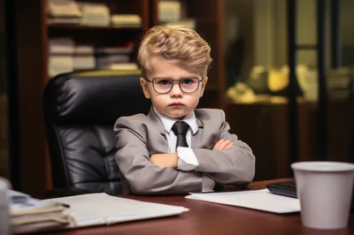 Serious Young Boy Dressed As A Business Executive