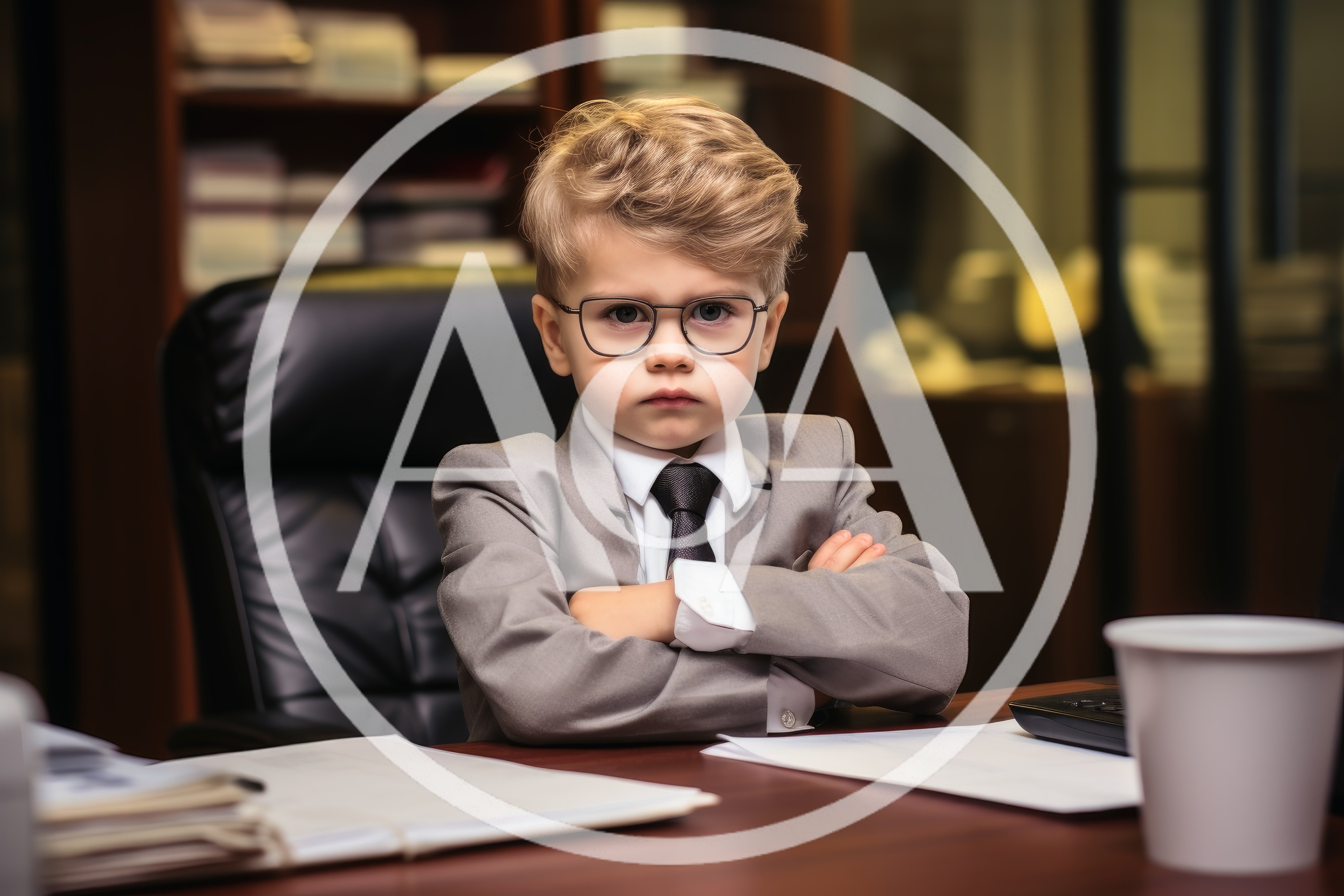 Serious Young Boy Dressed As A Business Executive