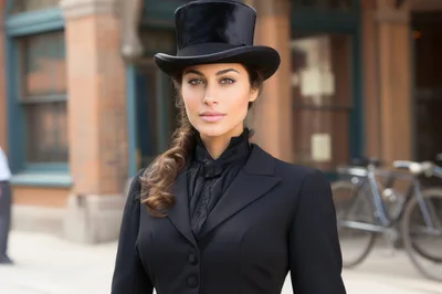 Elegant Woman Wearing Victorian Style Top Hat And Suit