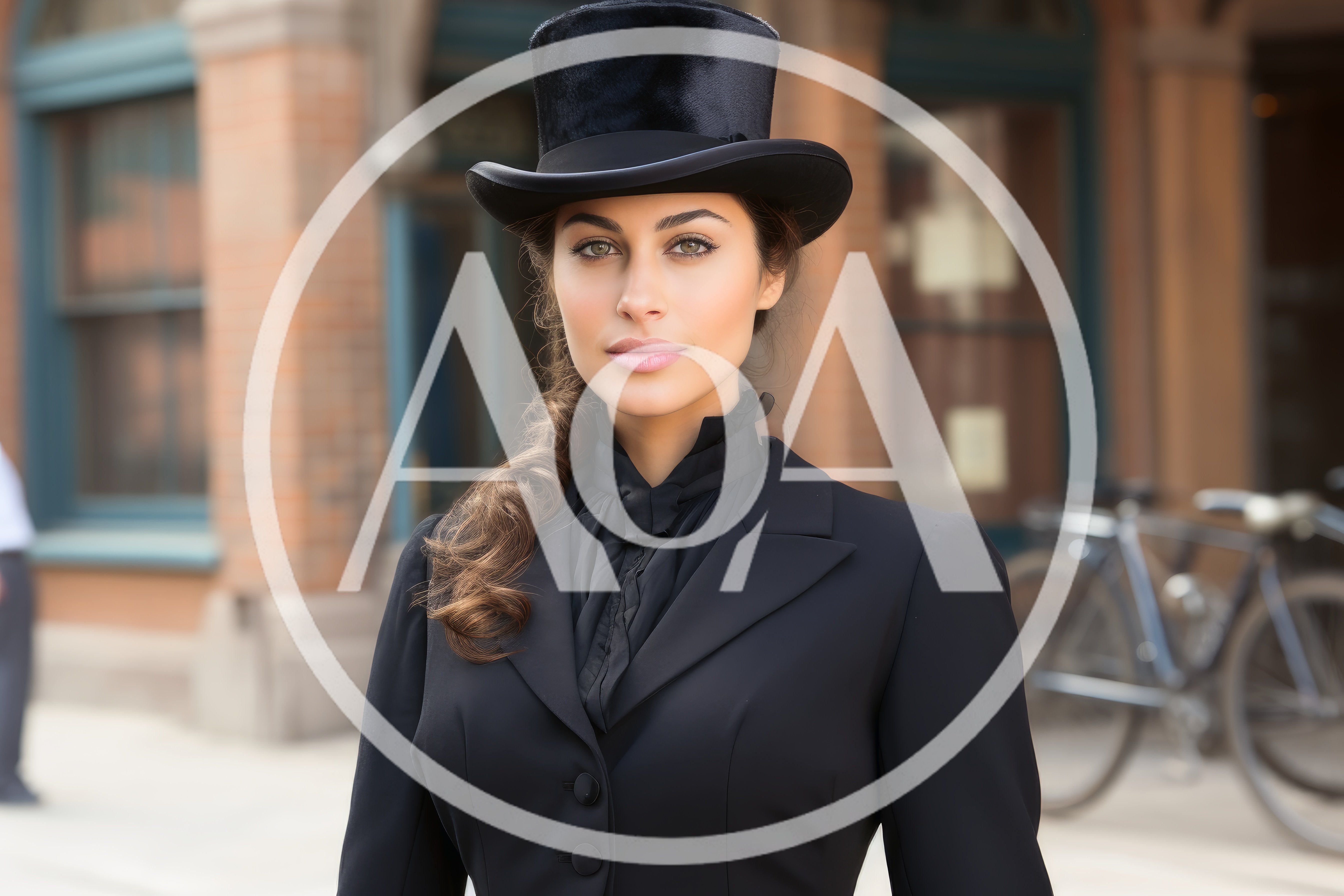 Elegant Woman Wearing Victorian Style Top Hat And Suit
