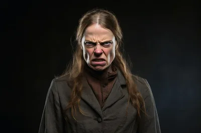 Angry Woman With Intense Facial Expression
