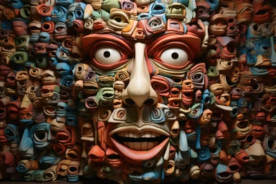 Surreal Mosaic Face Composed Of Many Small Faces
