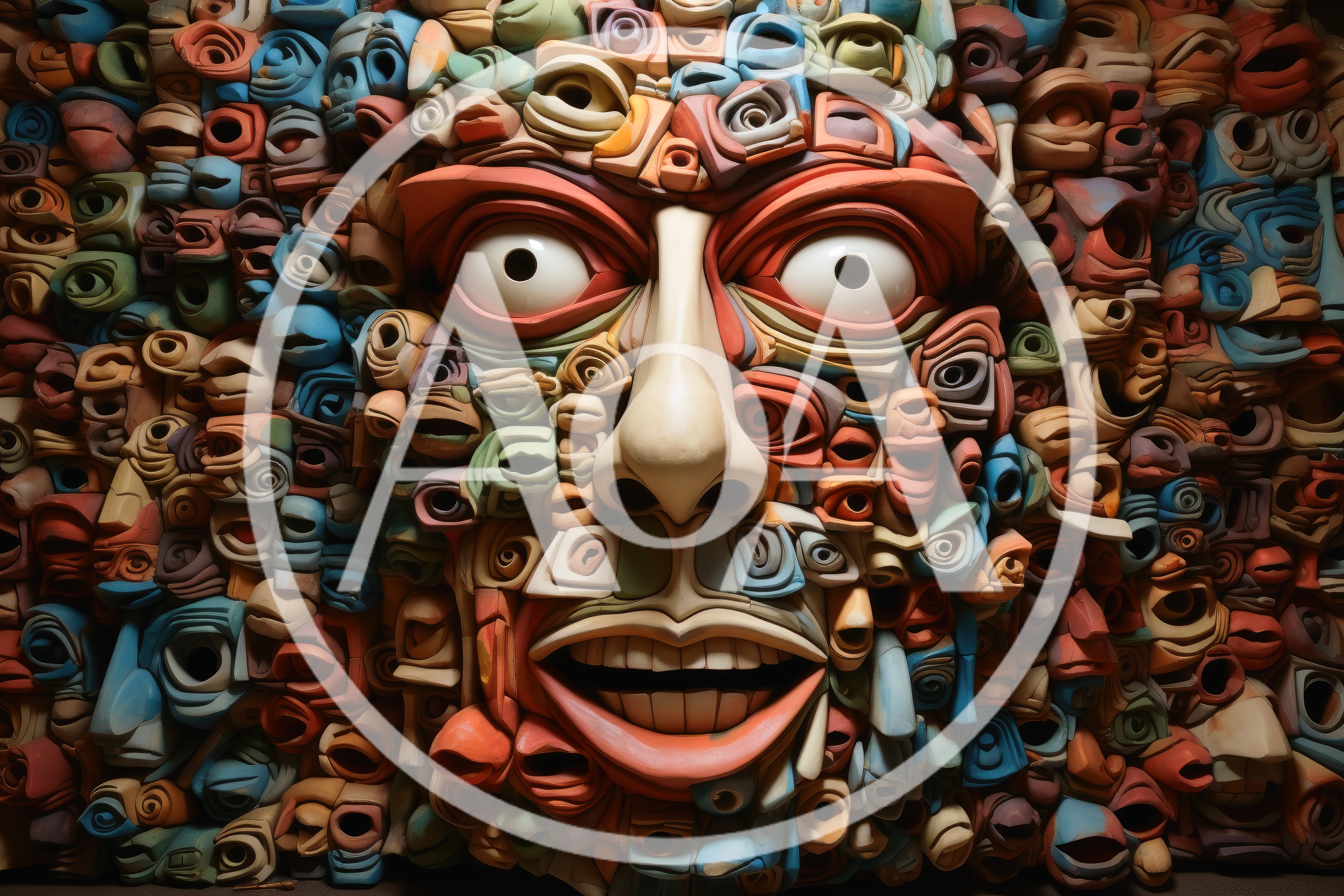 Surreal Mosaic Face Composed Of Many Small Faces
