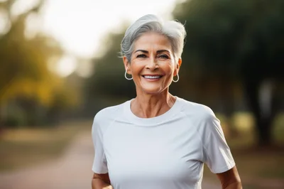 Smiling Mature Woman Jogging Outdoors