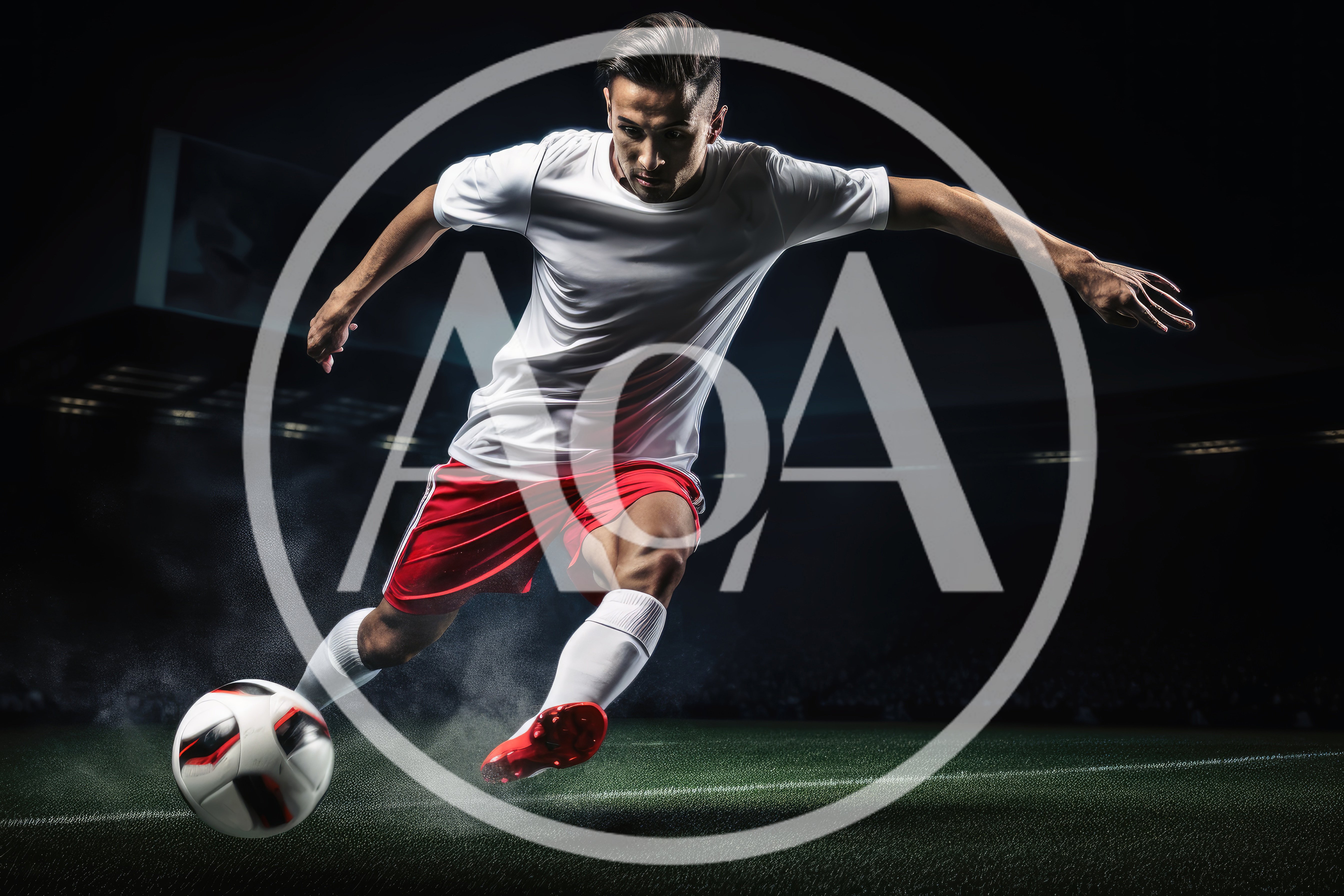 Professional Soccer Player Kicking Ball on Stadium Field