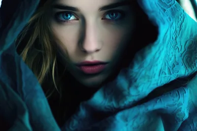 Portrait Of A Woman With Piercing Blue Eyes