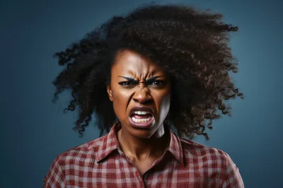 Angry African American Woman With Wild Curly Hair