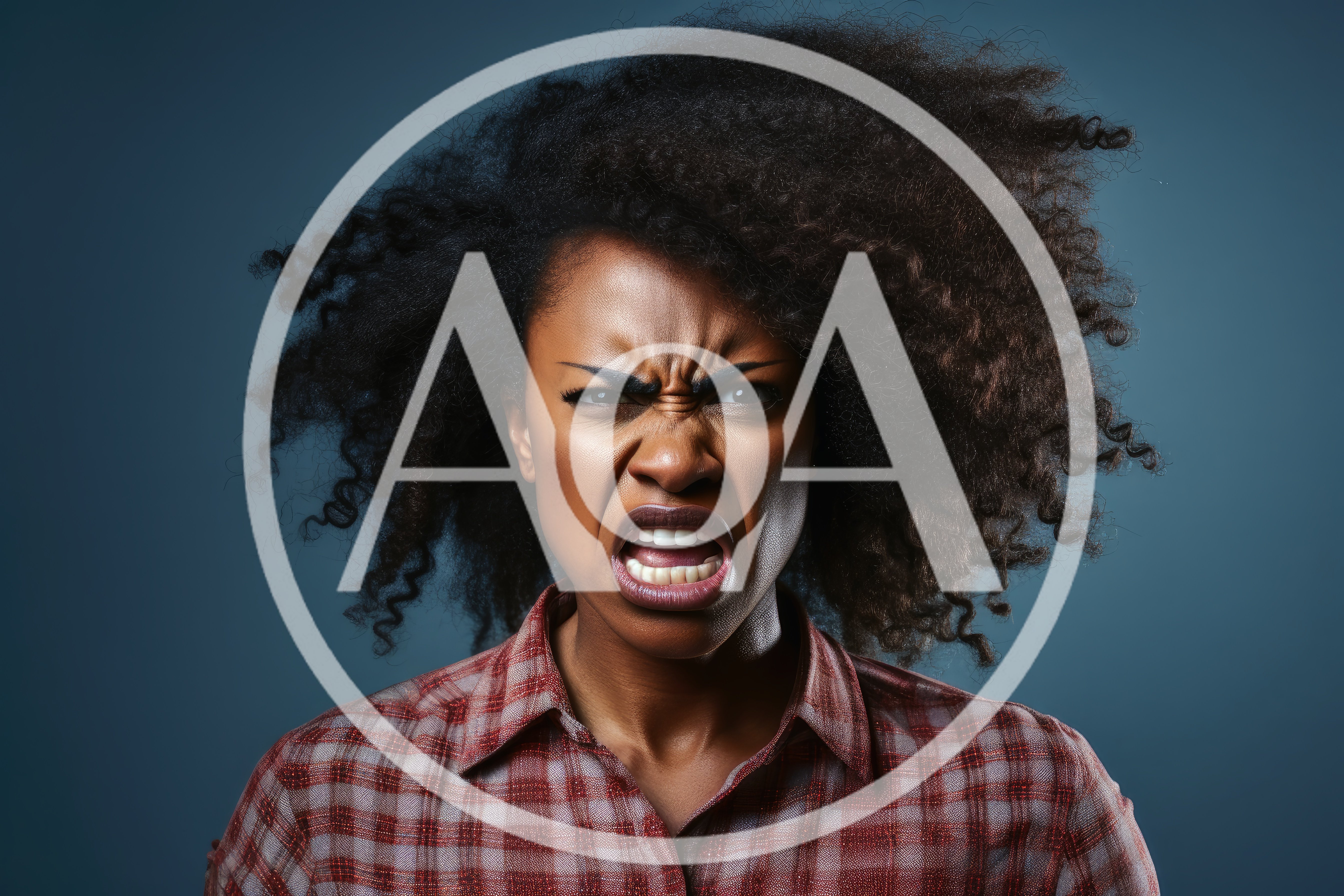 Angry African American Woman With Wild Curly Hair
