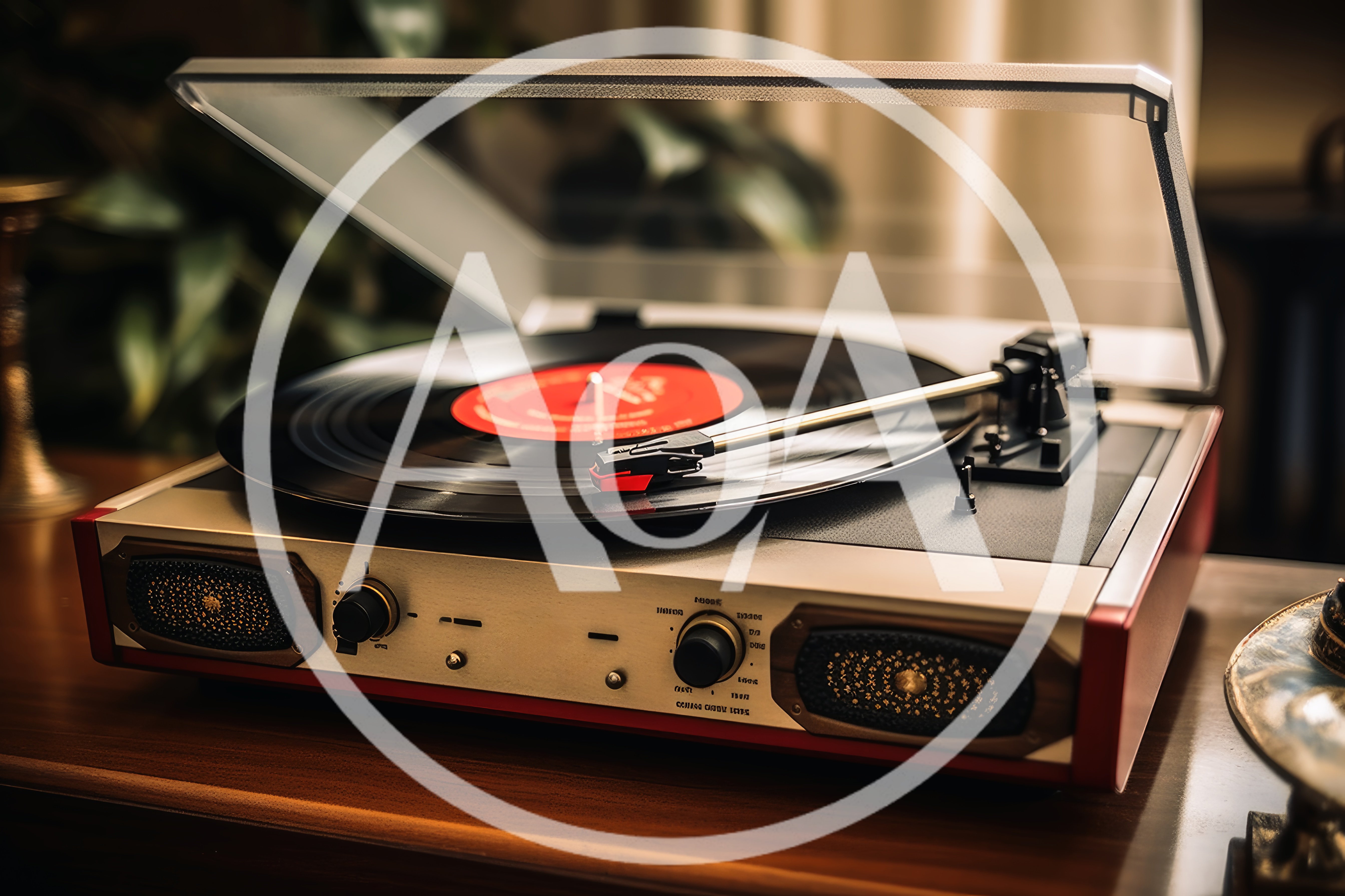 Vintage Style Turntable Playing Vinyl Record