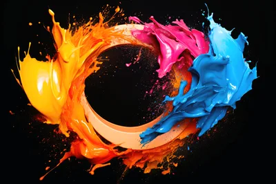 Abstract Circular Frame With Vibrant Paint Splashes