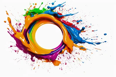 Abstract Circular Frame Of Vibrant Liquid Paint Splashes