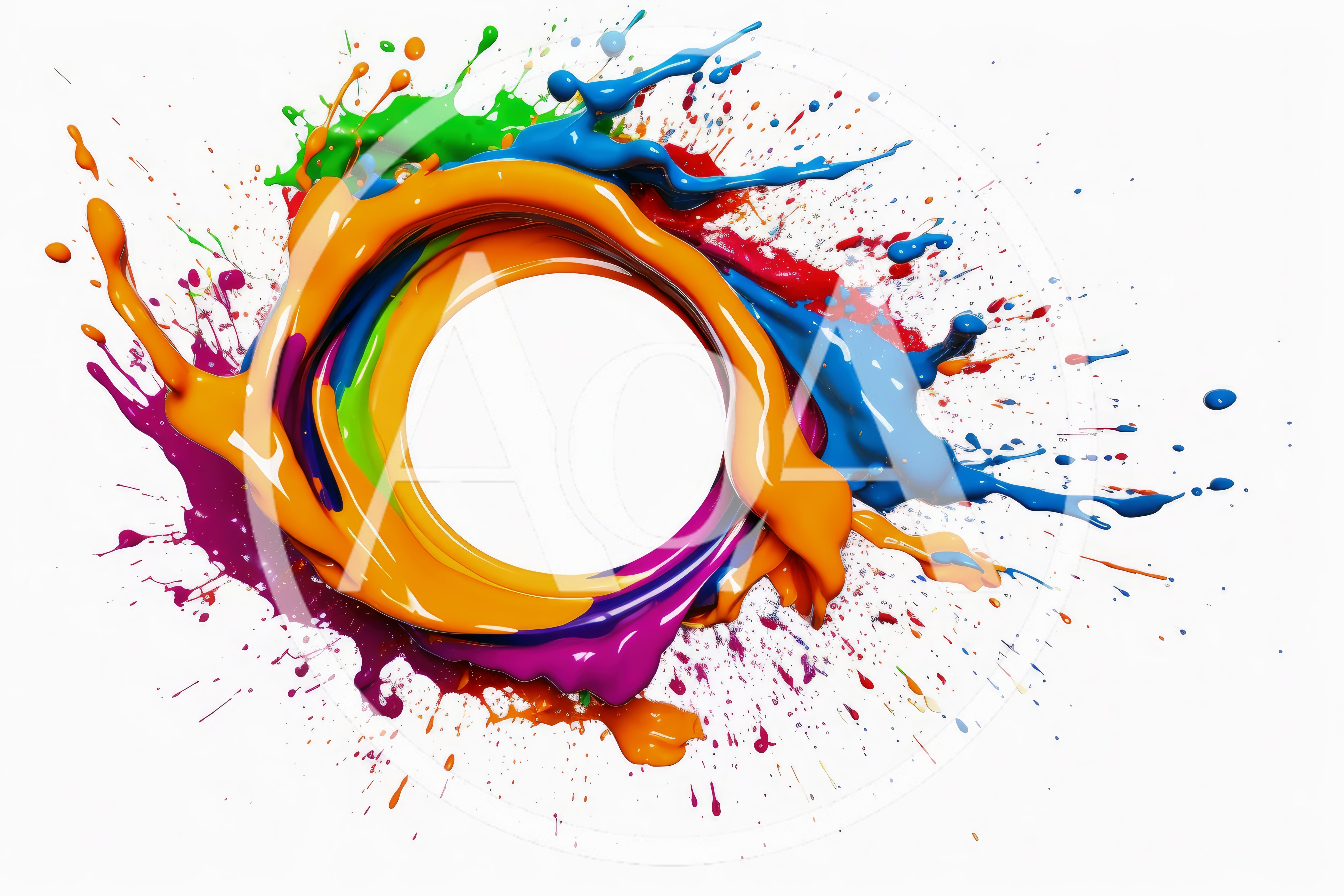 Abstract Circular Frame Of Vibrant Liquid Paint Splashes