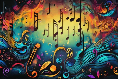 Abstract Musical Notes With Vibrant Swirling Colors