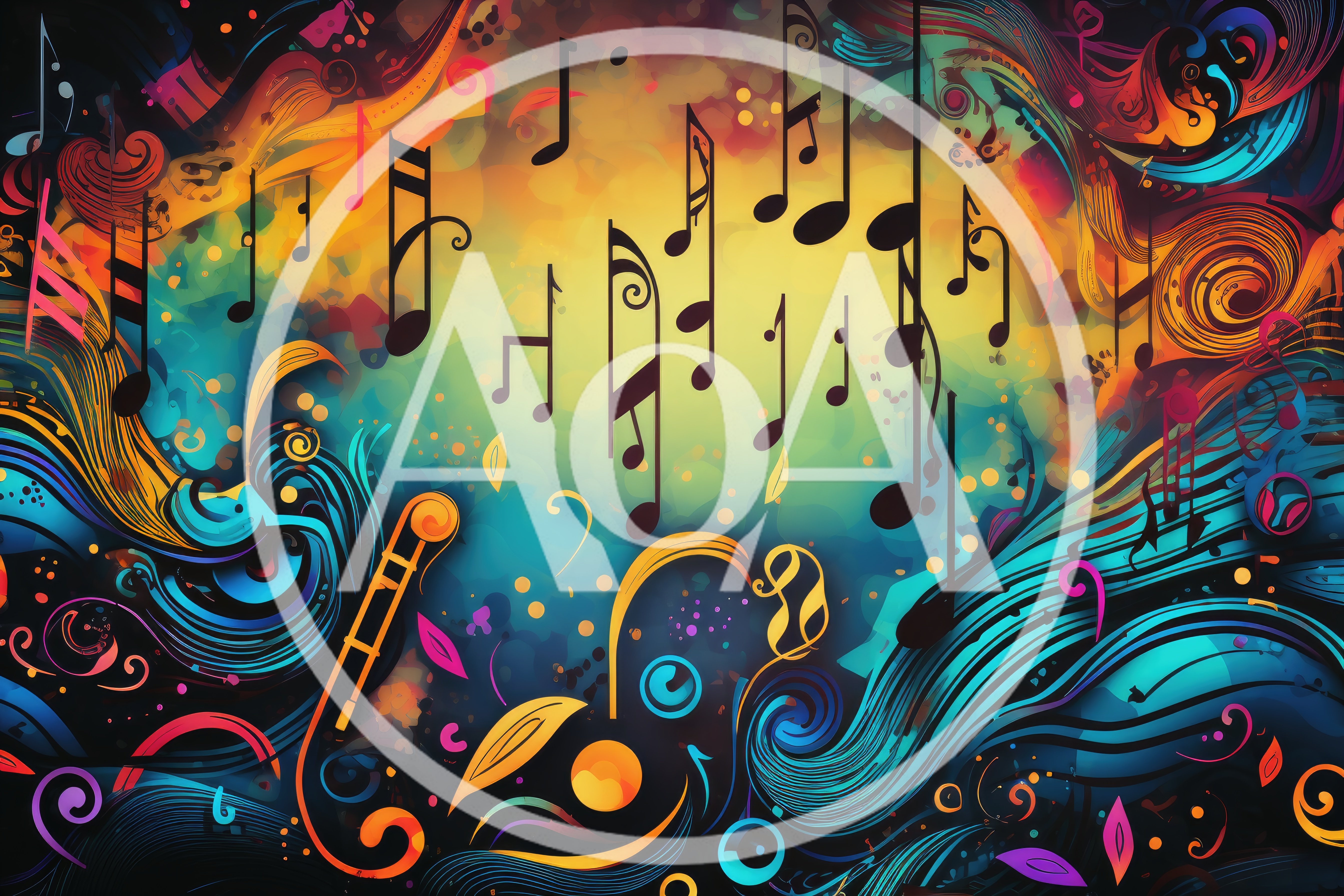 Abstract Musical Notes With Vibrant Swirling Colors