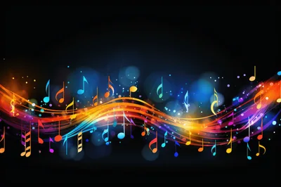 Abstract Musical Notes With Glowing Colorful Light Waves
