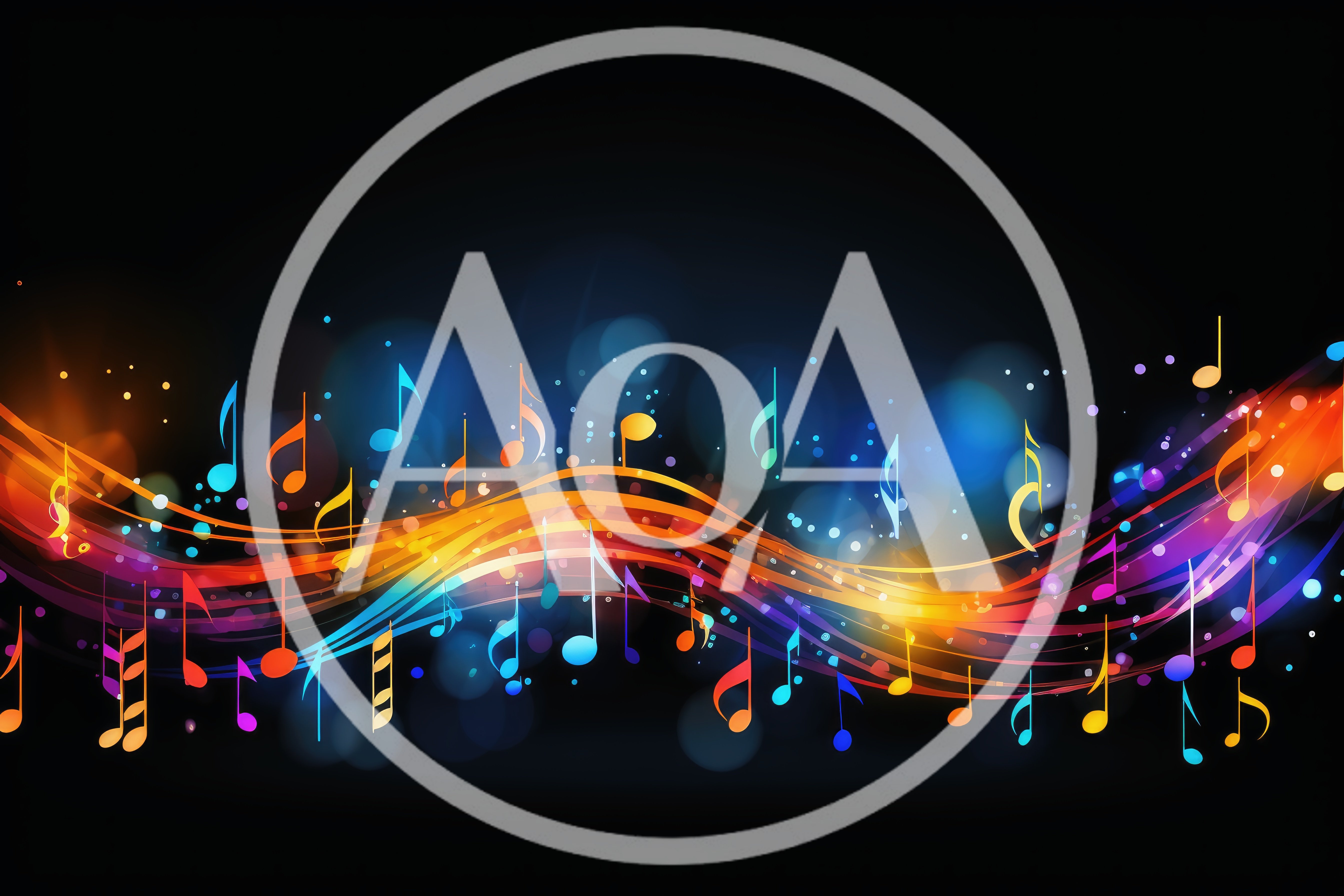Abstract Musical Notes With Glowing Colorful Light Waves