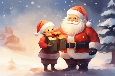 Santa Claus Giving A Christmas Gift To A Child