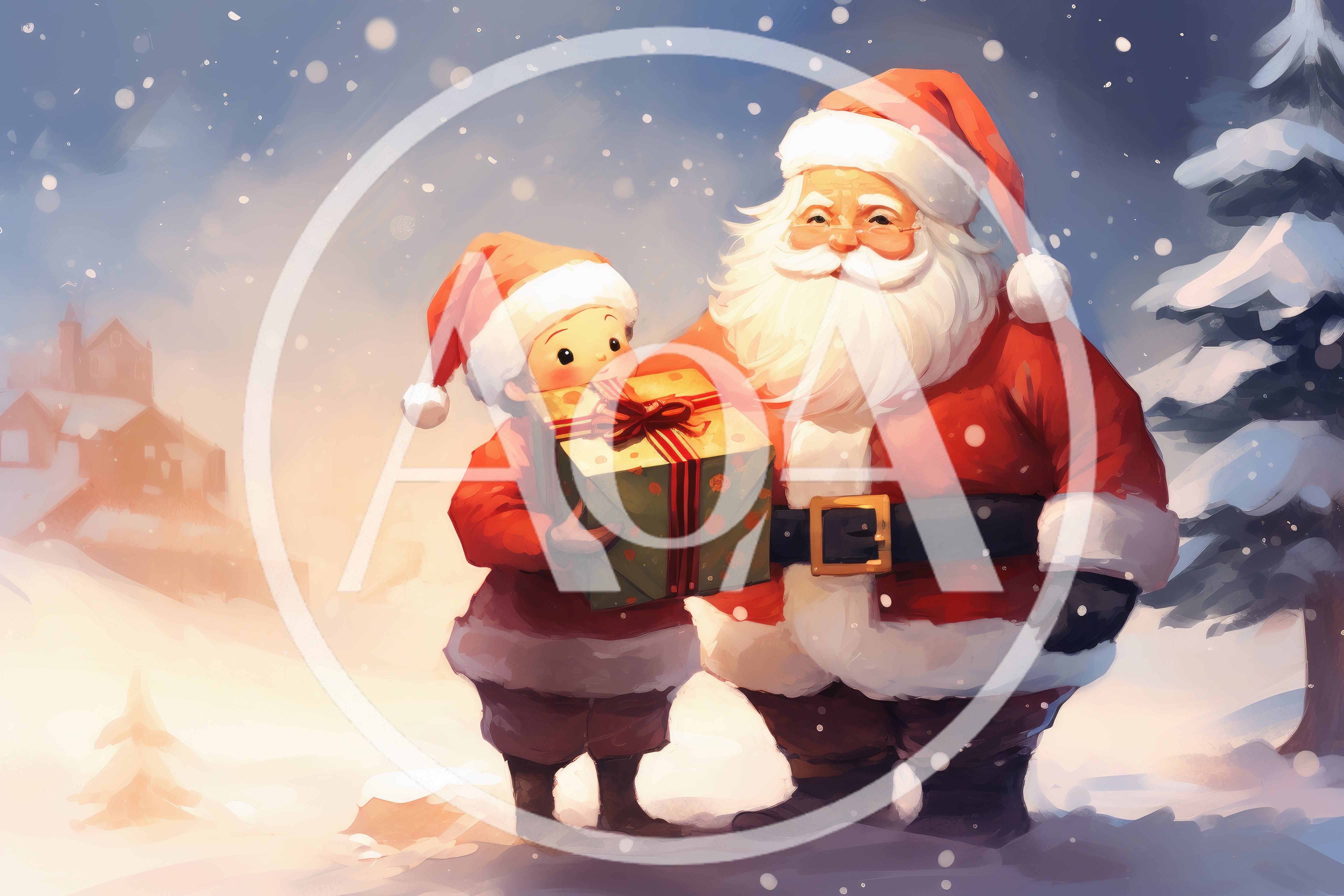 Santa Claus Giving A Christmas Gift To A Child