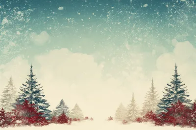 Winter Forest Landscape With Red Foliage And Snow