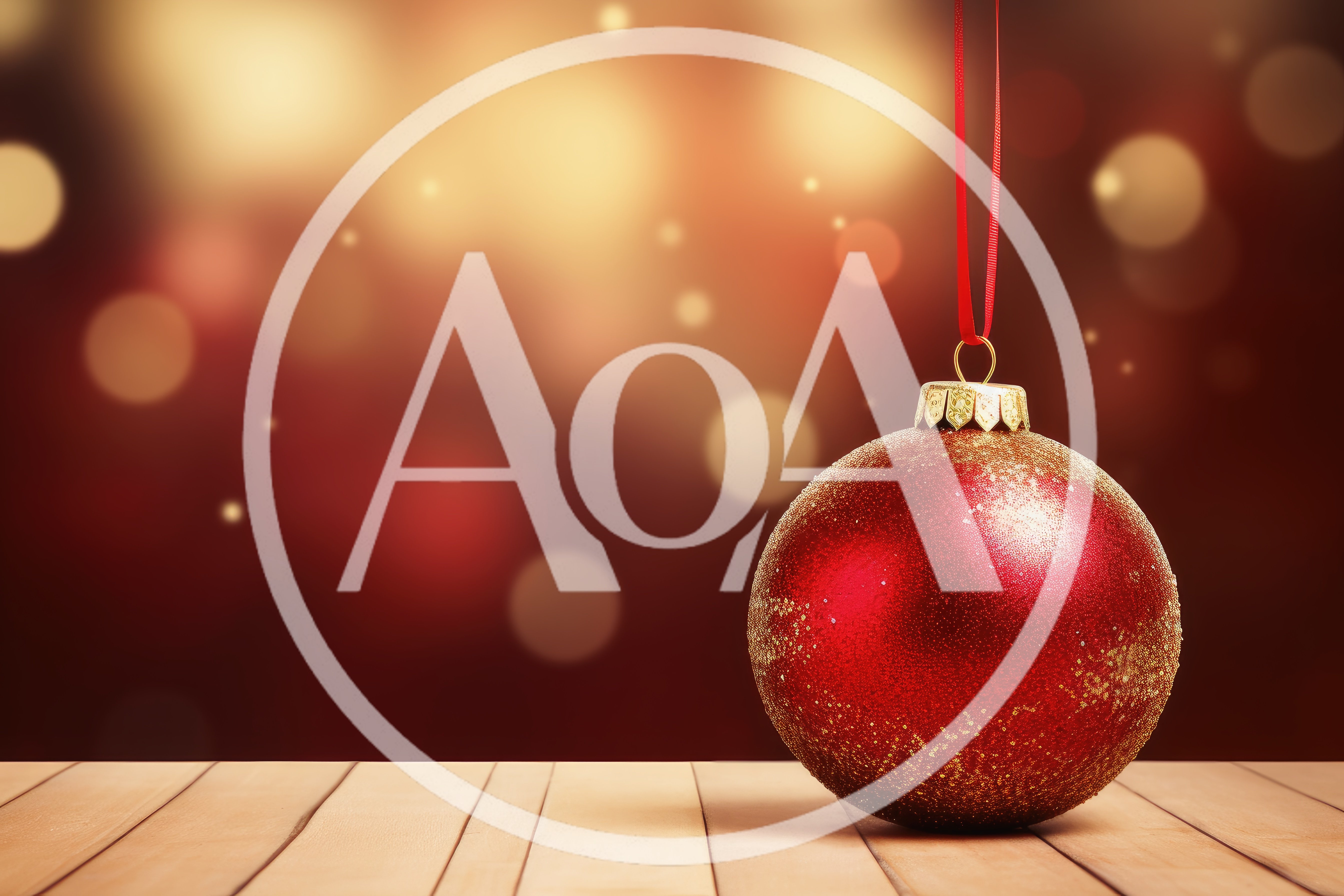Red Christmas Ornament Hanging Over Wooden Surface