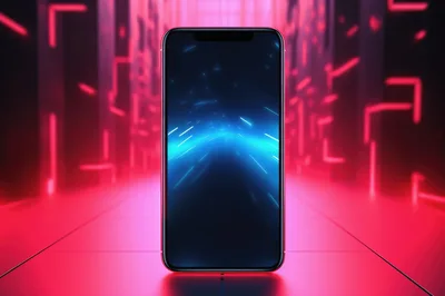Smartphone Displaying Abstract Blue Light Trails