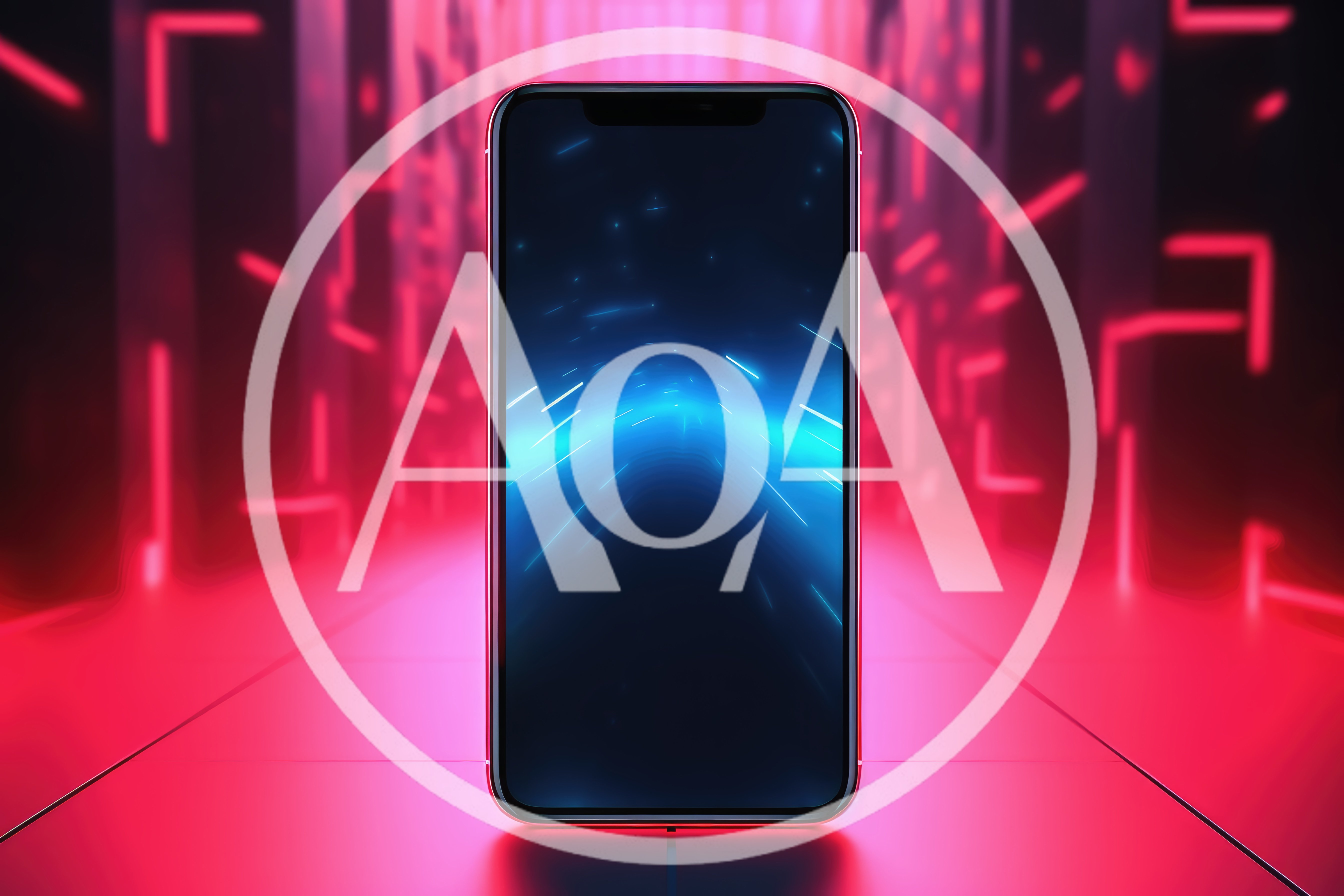 Smartphone Displaying Abstract Blue Light Trails