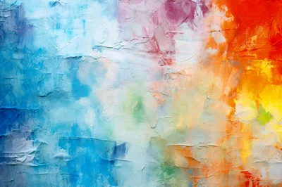 Abstract Oil Painting With Vibrant Blue And Orange Tones