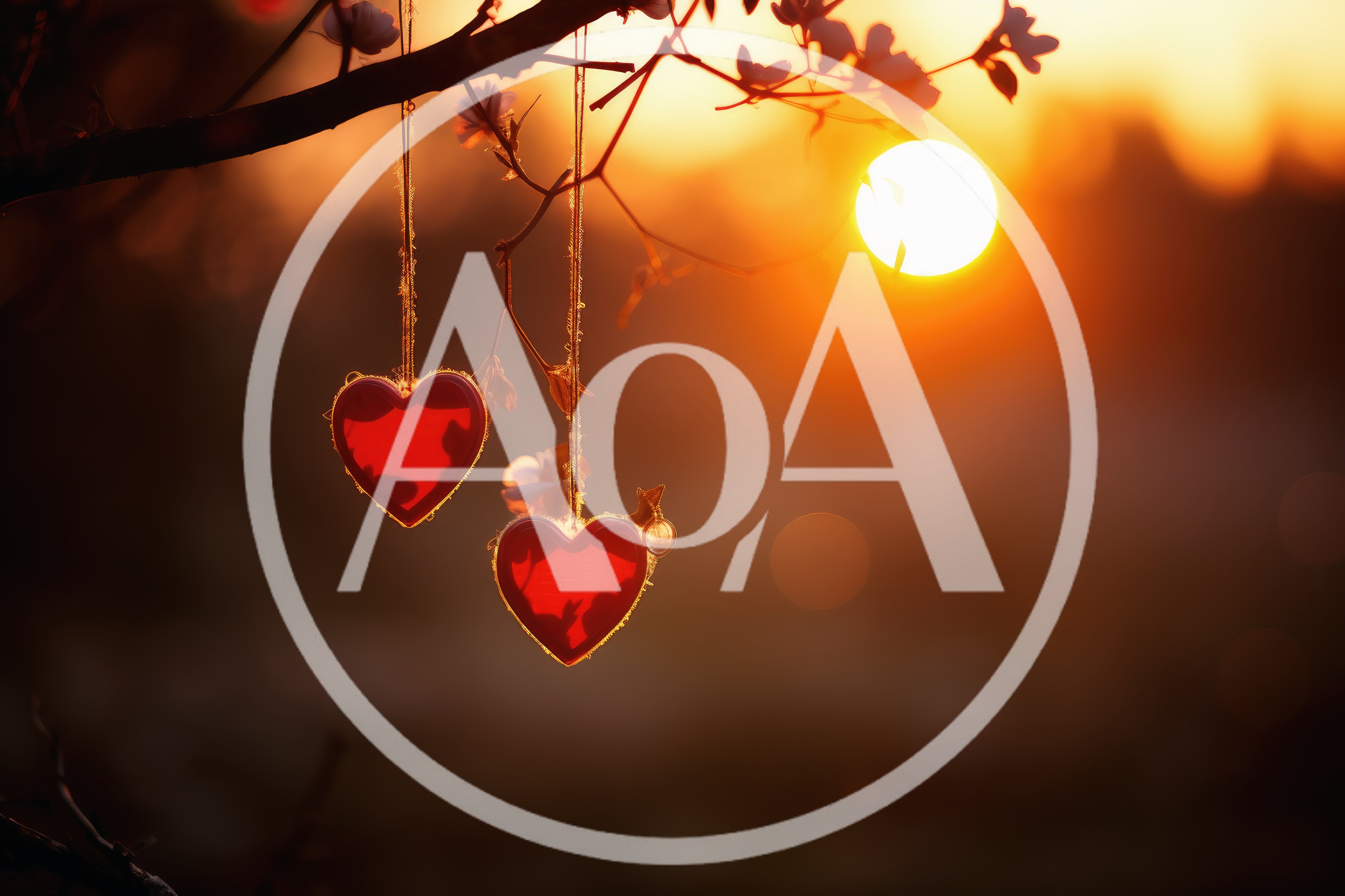 Two Red Heart Ornaments Hanging From Tree Branches