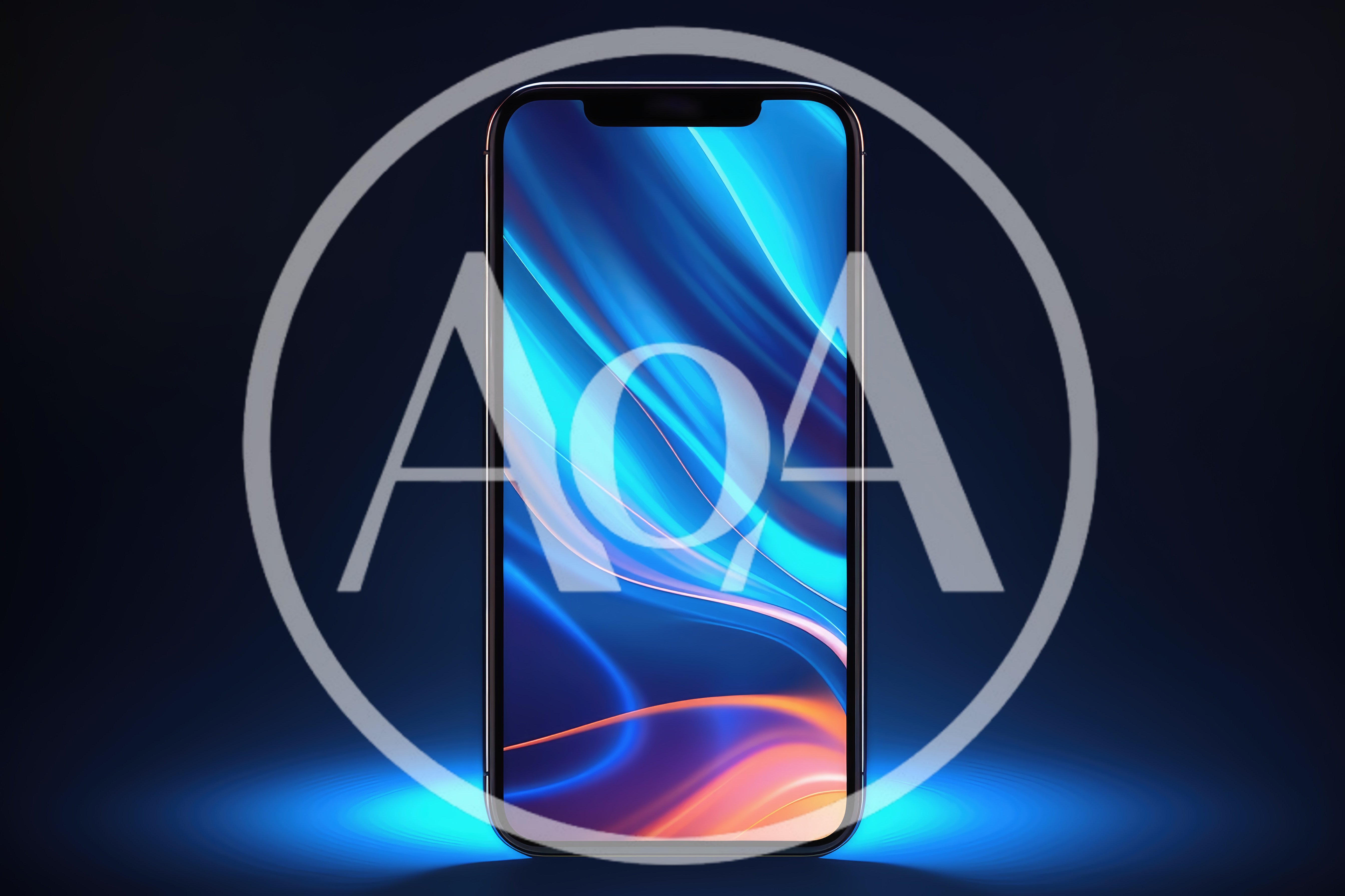 Modern Smartphone With Abstract Blue And Orange Light Display