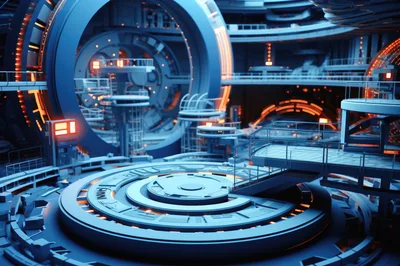 Futuristic Sci-Fi Laboratory Interior With Circular Platforms
