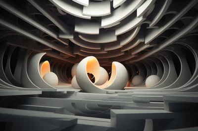 Abstract Futuristic Interior With Glowing Spherical Structures