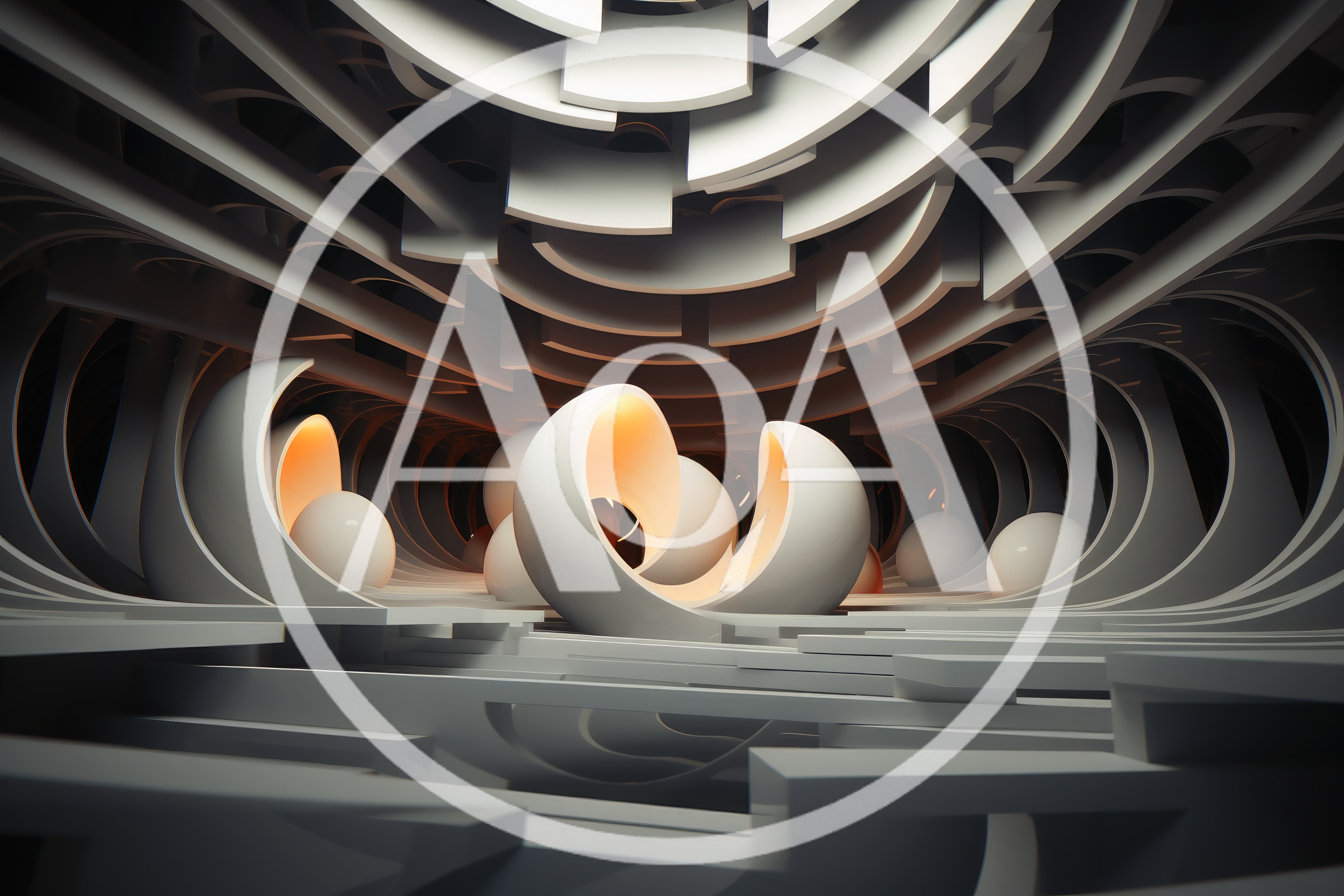 Abstract Futuristic Interior With Glowing Spherical Structures