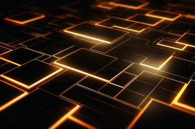 Abstract Digital Grid With Glowing Orange Light Lines