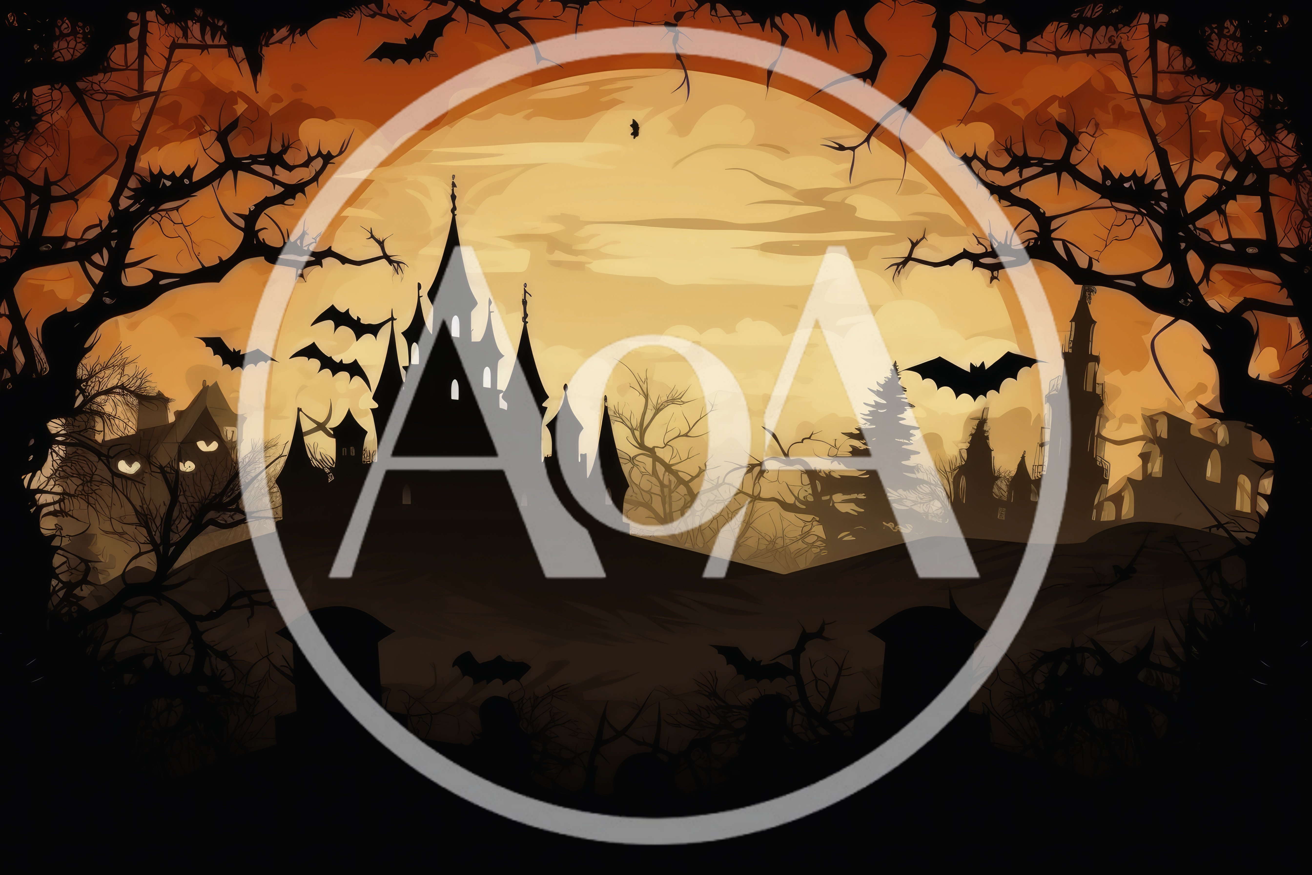 Spooky Halloween Castle Silhouette Under Full Moon