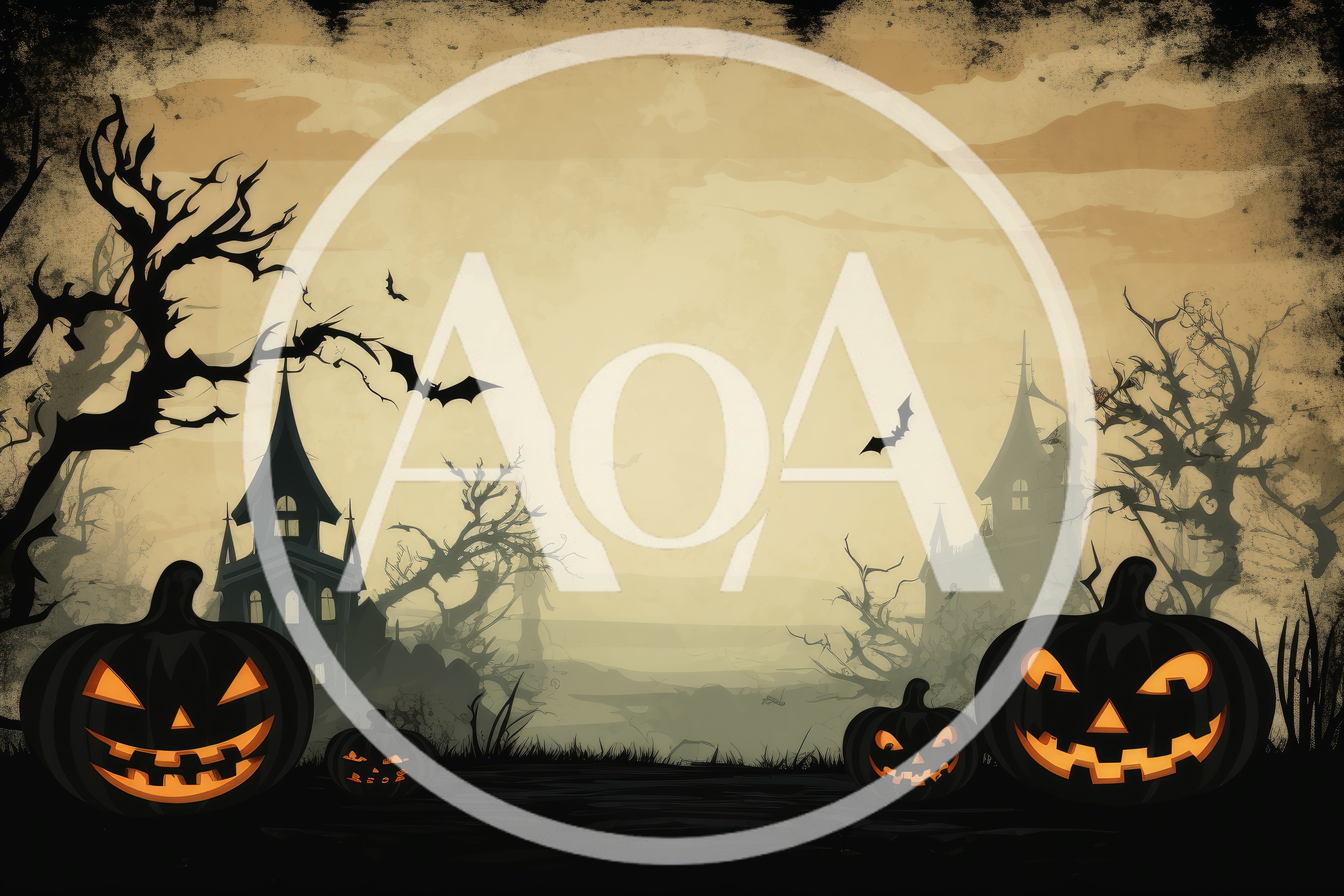 Spooky Halloween Background With Jack O Lanterns And Haunted Houses
