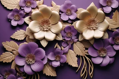 3D Rendered Gold and Purple Floral Background