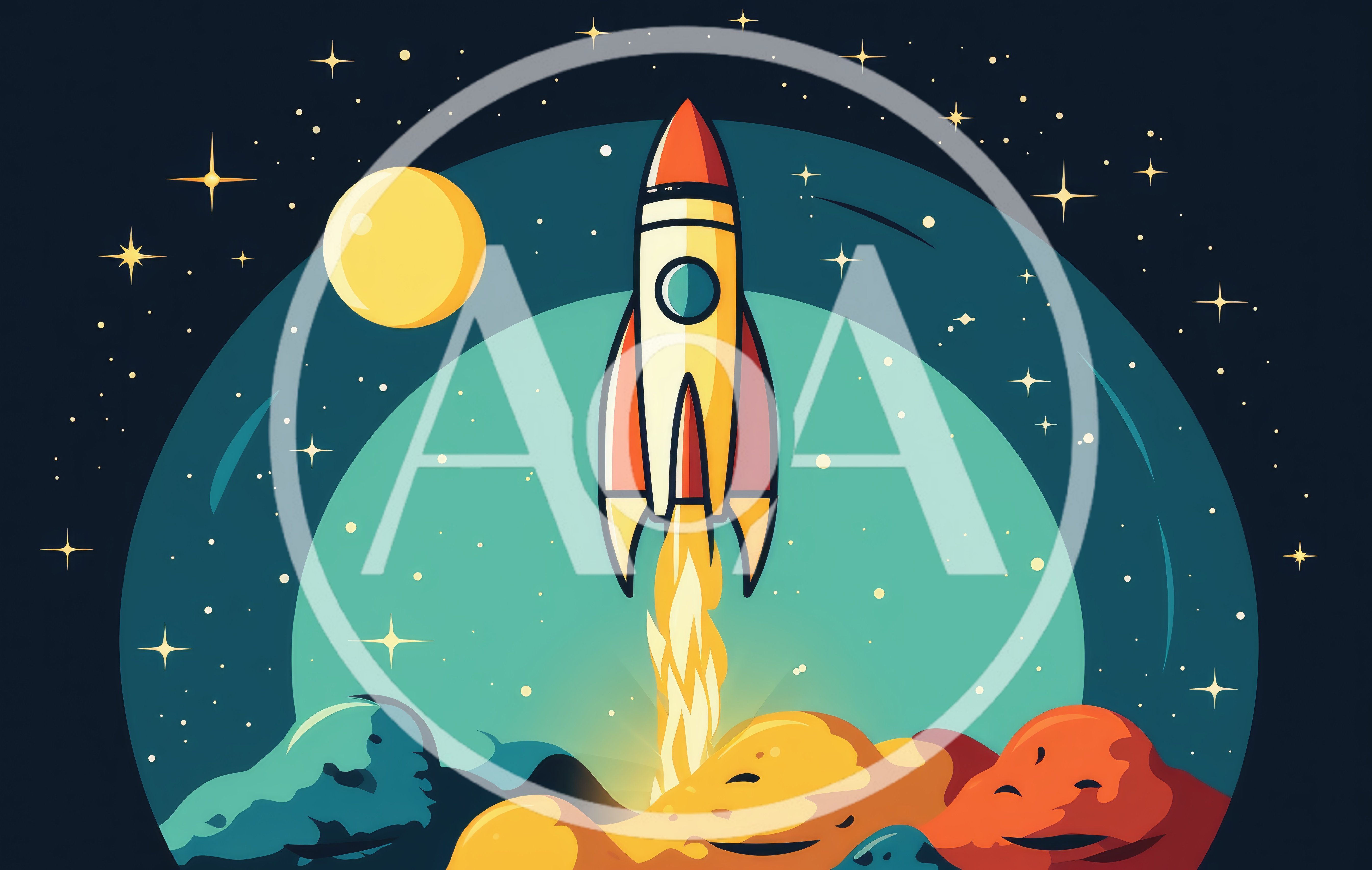 Cartoon Rocket Launching From A Colorful Alien Planet