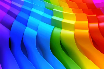 Abstract Rainbow Wavy Ribbons Background
