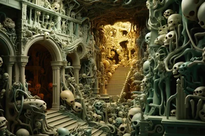 Surreal Gothic Architecture With Intricate Skull Sculptures