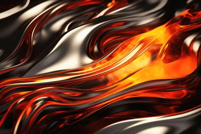 Abstract Liquid Metal Waves With Glowing Orange Light