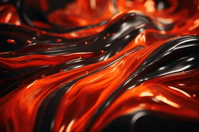 Abstract Liquid Flowing Waves Of Orange And Black