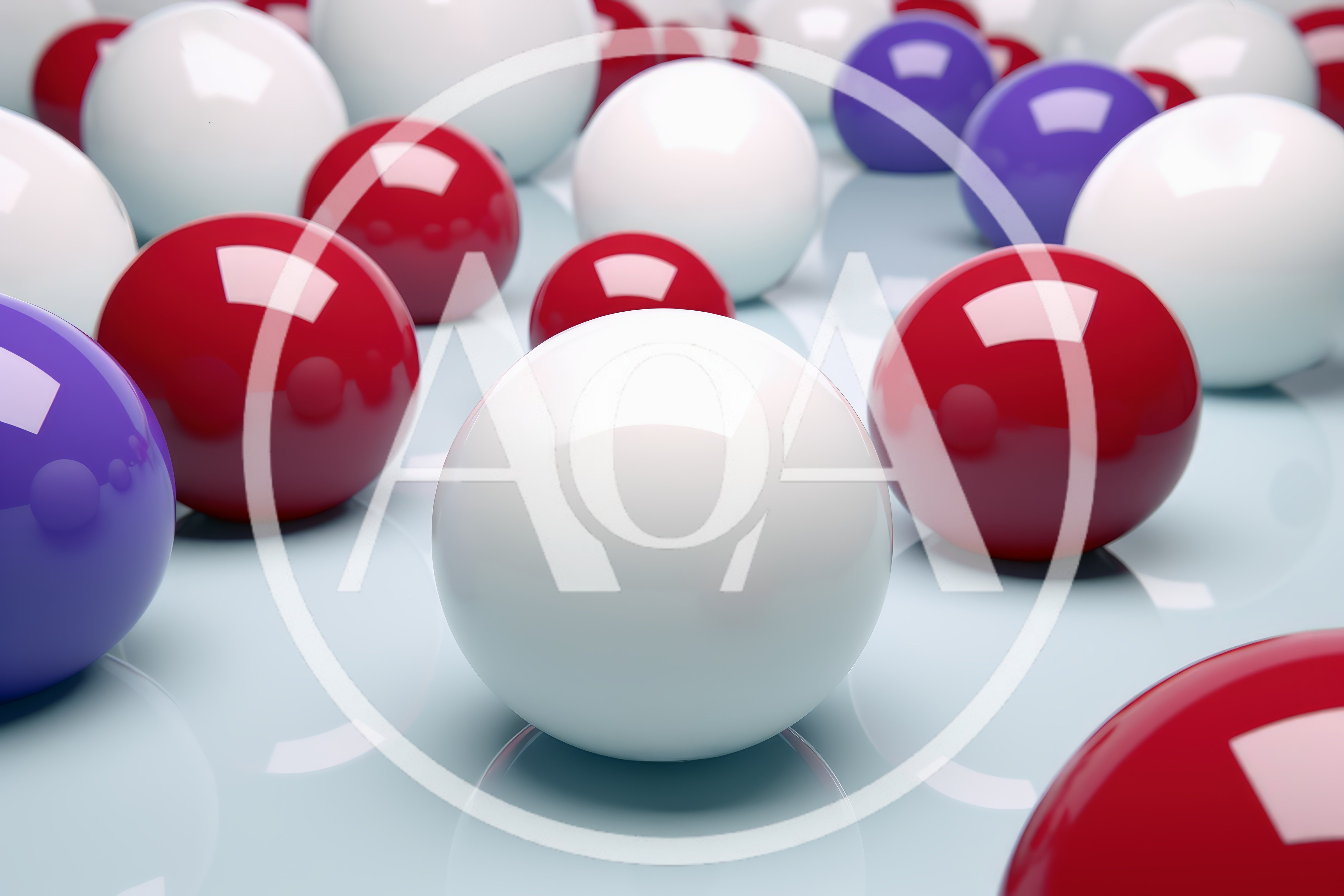 Abstract Composition of Glossy Red White and Purple Spheres